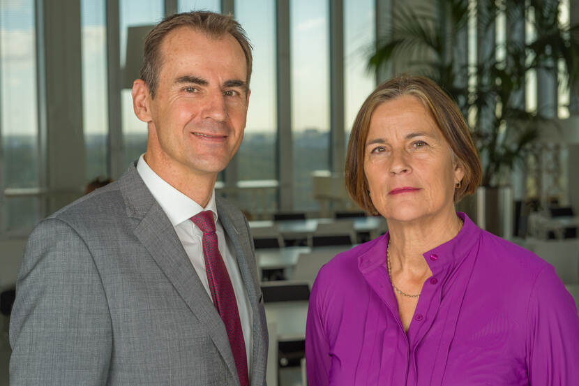 Portrait picture of Marco Brugmans and Annemiek van Bolhuis, Vice Chair and Chair of the board respectively