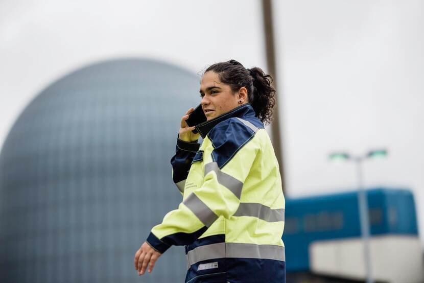 Inspector making a call while visiting one of the Netherlands' nucleair sites.