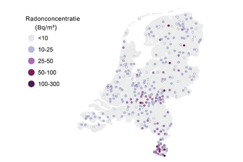 Map of the Netherlands with radon with legend